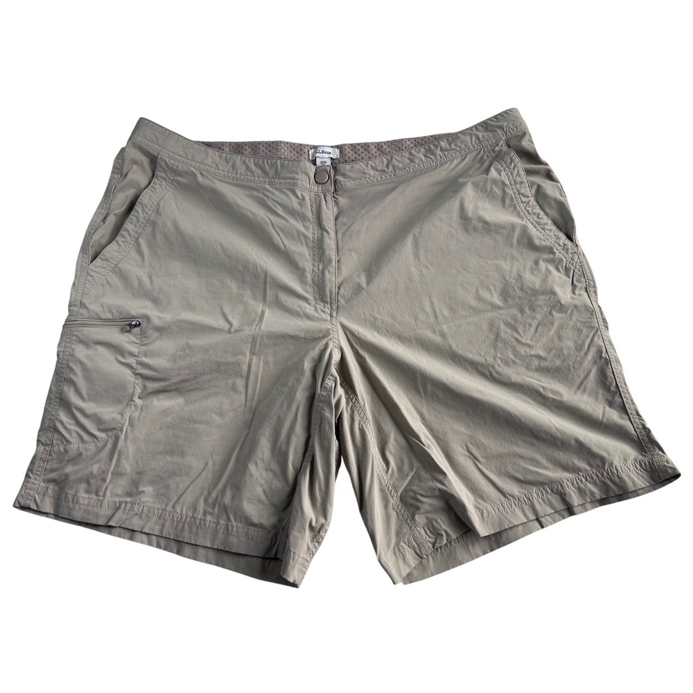 LL Bean Vista Camp Shorts Womens 18W Khaki Tan Nylon Stretch Hiking 504882